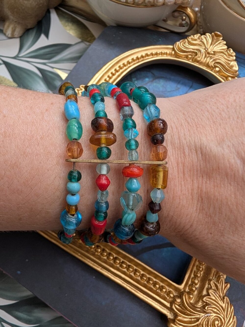 Vintage Coastal Style Beaded Boho cuff Bracelet